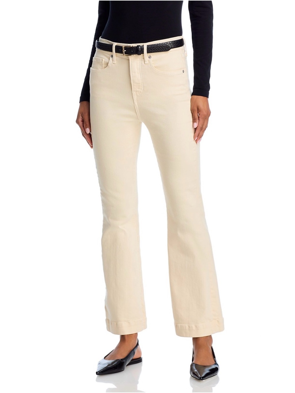 Veronica Beard Carson High Rise Ankle Flare Jeans in Ecru 31